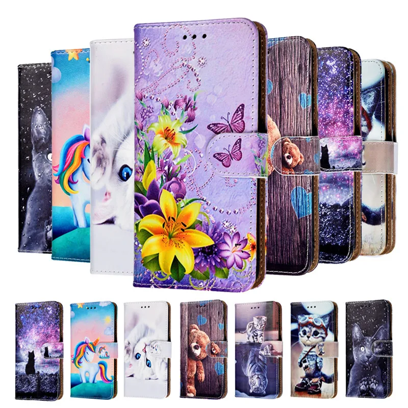 

Чехол для P Smart 2021, кошка, медведь, цветок, чехол для телефона Huawei P Smart 2021, кожаный чехол-бумажник с откидной крышкой