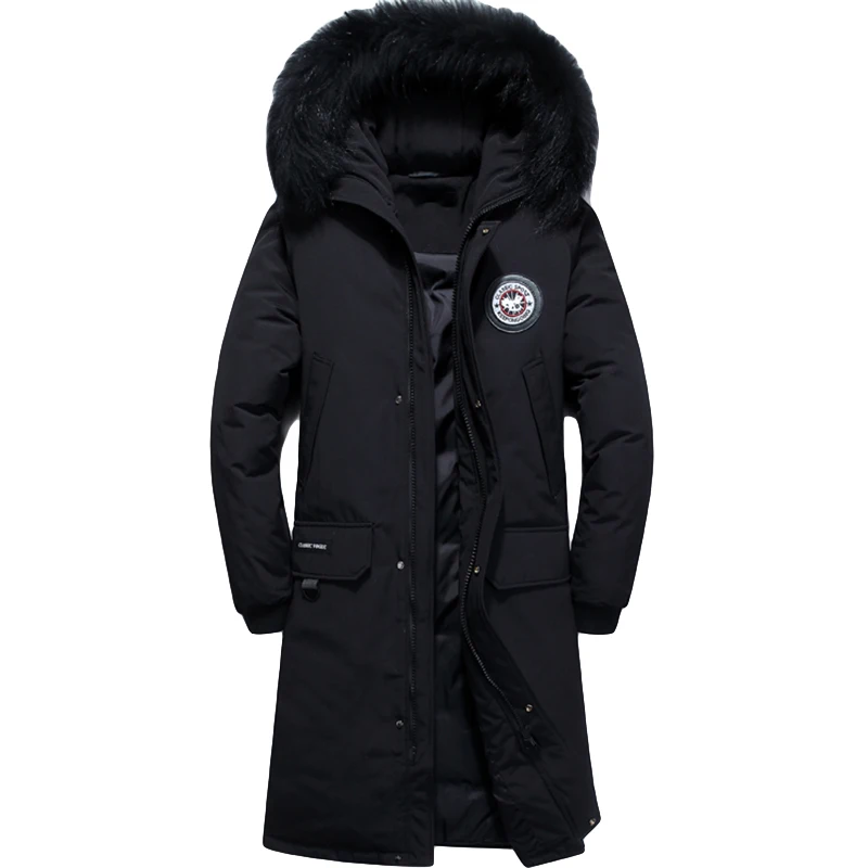Genuine down Jacket Men's Mid-Length Thickened Youth Hooded Winter Clothing Korean Style Overknee plus Size Keep Warm Coat