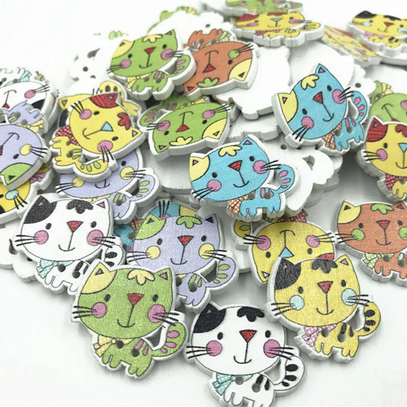 DIY 100pcs Wooden Cartoon пуговицы кошки пошив скрапбукинга поделки accessories 24mm|Пуговицы| |
