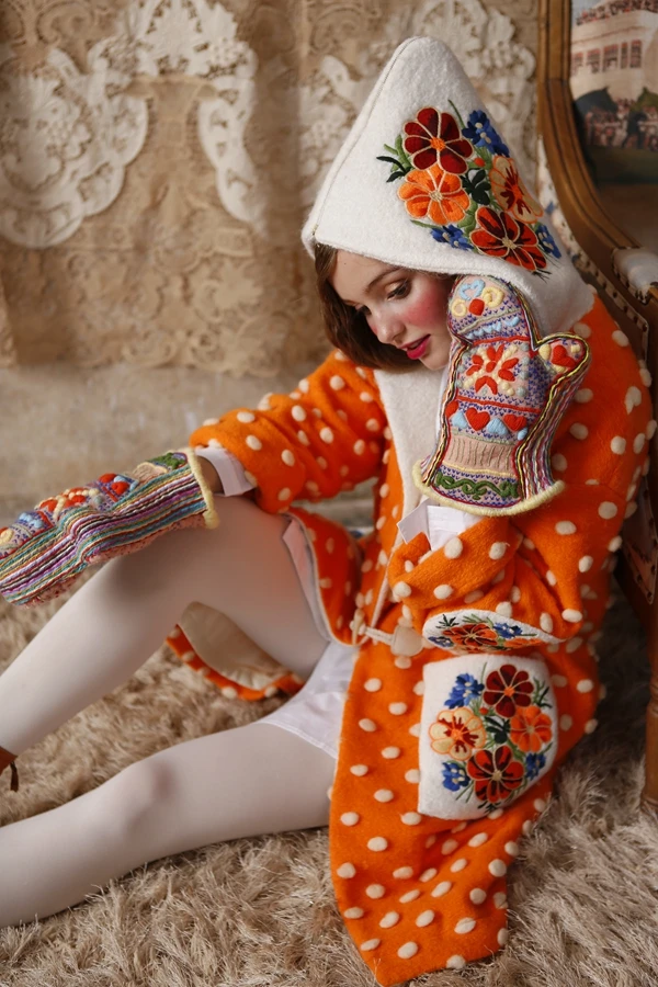 Женская зимняя красивая девочка Mori с капюшоном, шерстяное пальто с объемной жаккардовой вышивкой, Толстая теплая верхняя одежда