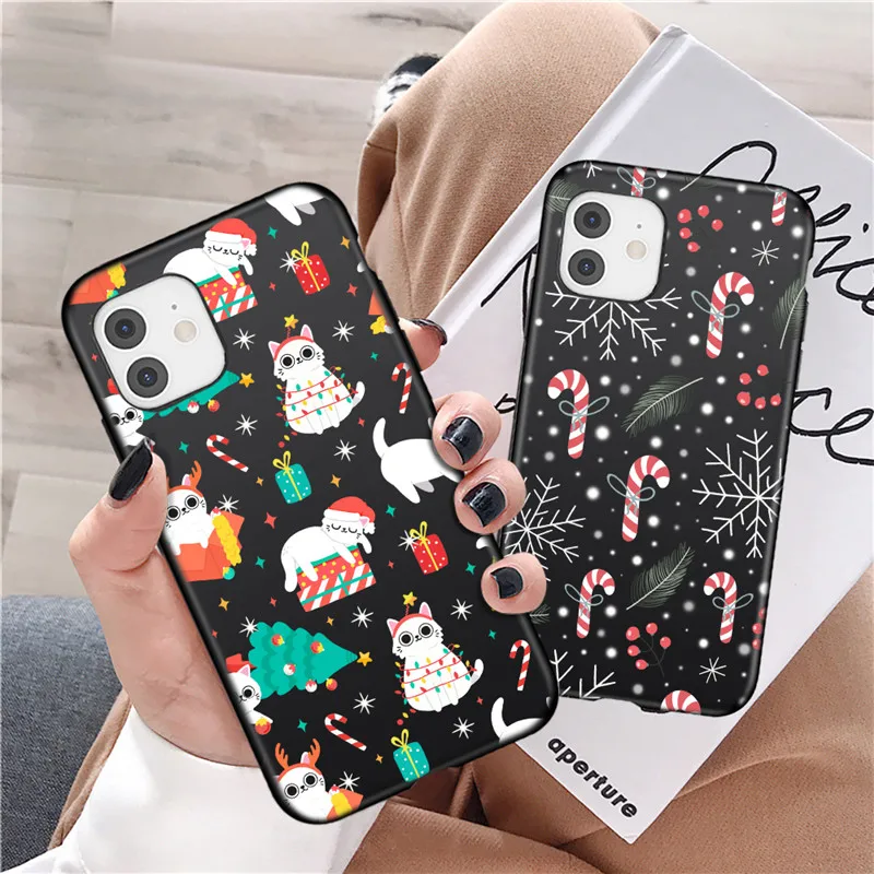 USLION Christmas Style Pattern Phone Cover For iPhone 12 11 Pro Max X XR XS Max 6 7 8 7Plus Soft Silicone Case Santa Claus Case
