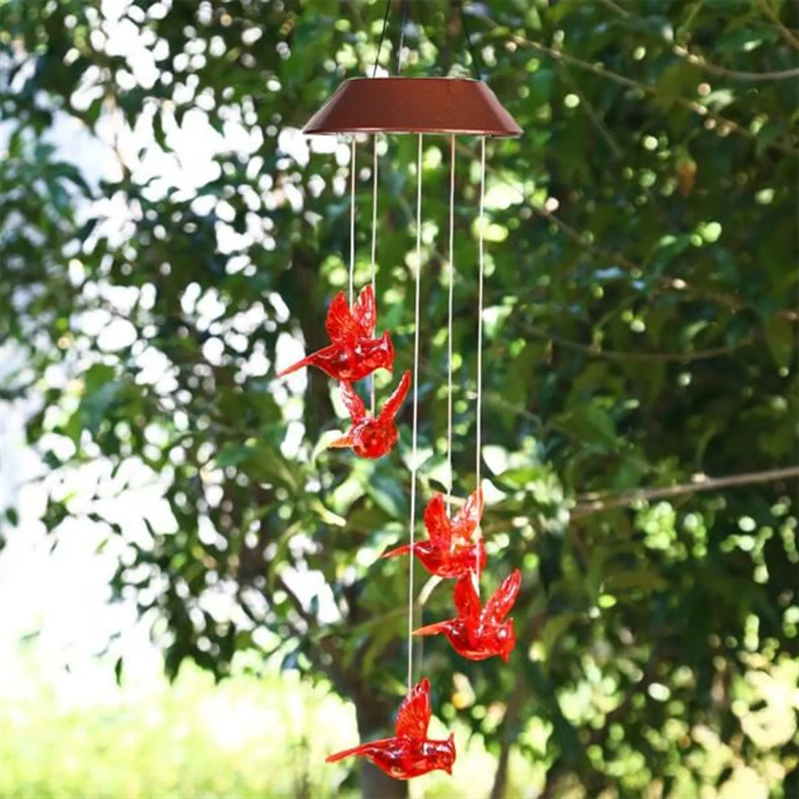 

Hummingbird Solar LED Lights Wind Chime Light Spinners Spiral String Hanging Outdoor Garden Hanging Ornaments Decorative 2021