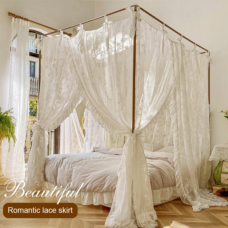 Palace Mosquito Net 1.5m/1.8m/2m Bed Three-door Bed Curtain Princess Encryption Layer Thickening Floor Stand With Frame Home Dec
