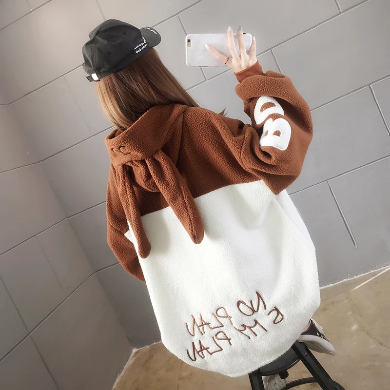 

autumn/winter Harajuku lamb wool velvet women's hoodie thickened ladies top Oversized Women's Sweatshirt clothing jacket girly