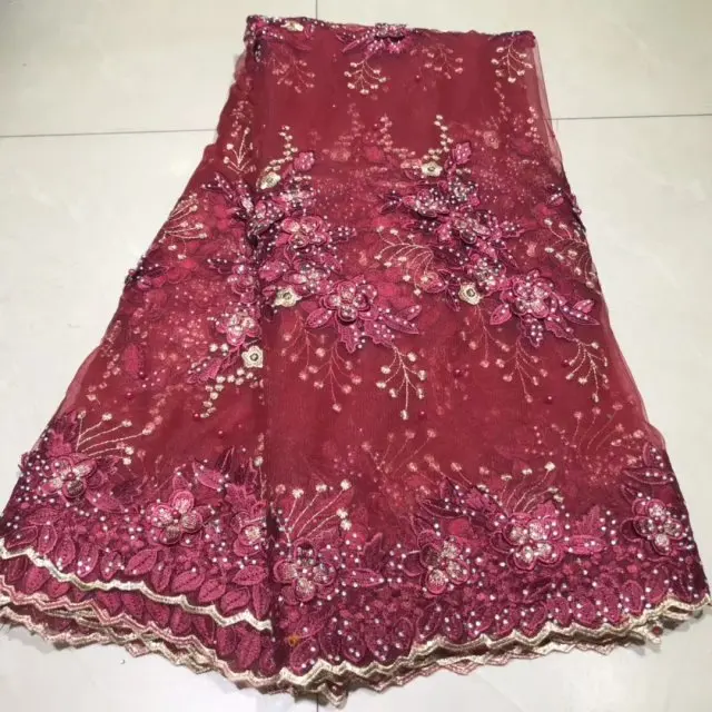 Красный Высокое качество 2019 Тюль с кружевом и жемчугом на высоком каблуке ткани 3D