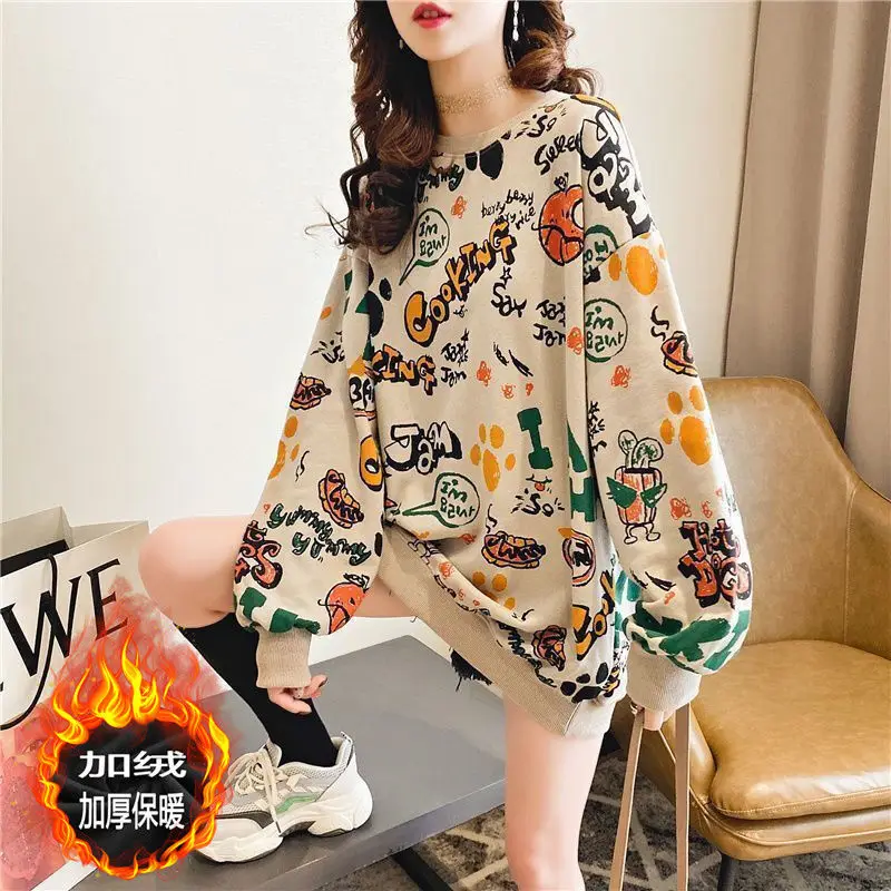 

Fall 2021 fashion and popular sports hoodie loose large size long sleeve graffiti print female student ins shirt hot sale