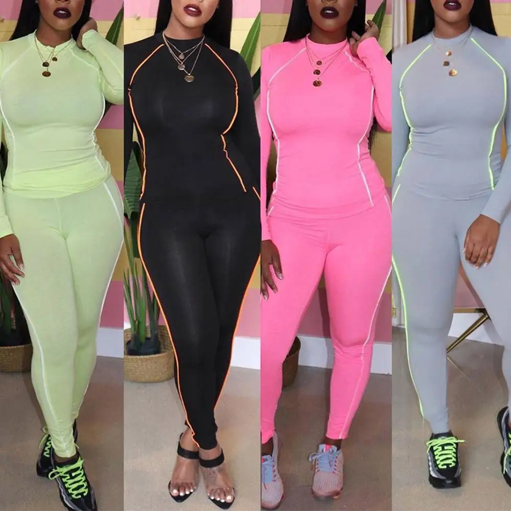 Новый спортивный костюм Женская мода o образным вырезом с длинным рукавом Блузка