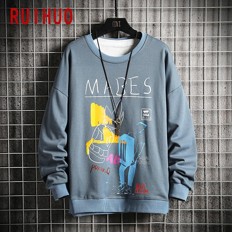 

RUIHUO Casual Men's Sweatshirt Hip Hop Japanese Streetwear Sweatshirts For Men's Clothing 2021 New Arrival M-3XL