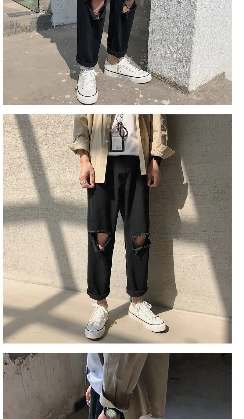 

2021 New Men Jeans Hole Ripped Stretch Destroyed Hip Hop Jean Homme Masculino Fashion Japan Men's Jean Slim Jeans For Male Pants