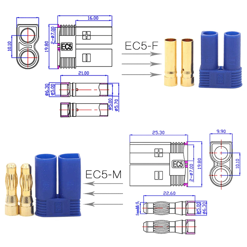 5set/Lot EC3 3mm/EC5 5mm Male Female Golden Bullet Connector Plug For RC ESC Motor Lipo Battery Car Airplane Boat Done DIY Parts images - 6