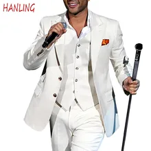 Vestido de esmoquin de 3 piezas para hombre, traje de negocios ajustado, chaqueta + Pantalones + chaleco, traje Formal para novio y boda (4)