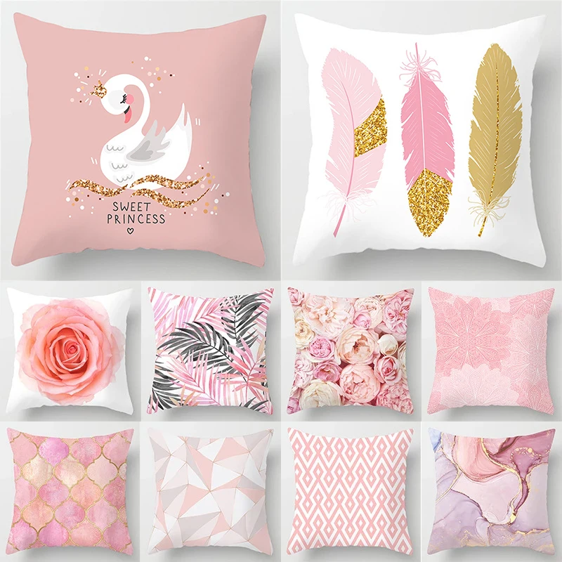 

Romantic Pink Feather Pillowcase Decoration Sofa Cushion Cover Bed Pillowcase Car Cushion Cover Sweet and Lovely Hug Pillowcase
