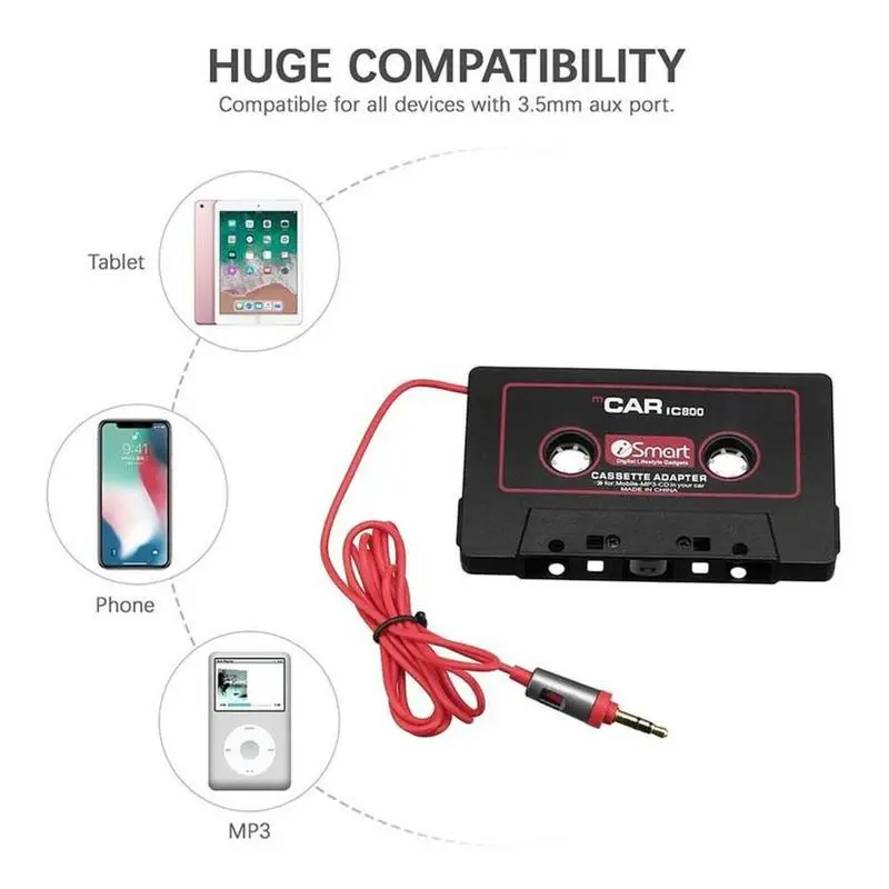 

White Color Car Cassette Tape Adapter MP3 CD Player 3.5mm Jack Tape Converter Auto AUX Audio for Mobile Phone