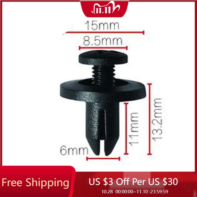 

50pcs 6mm Auto Bumper Fastener Clip Hole Rivet Retainer Push Engine Cover Car Door Bumper Cover Fasteners for Honda