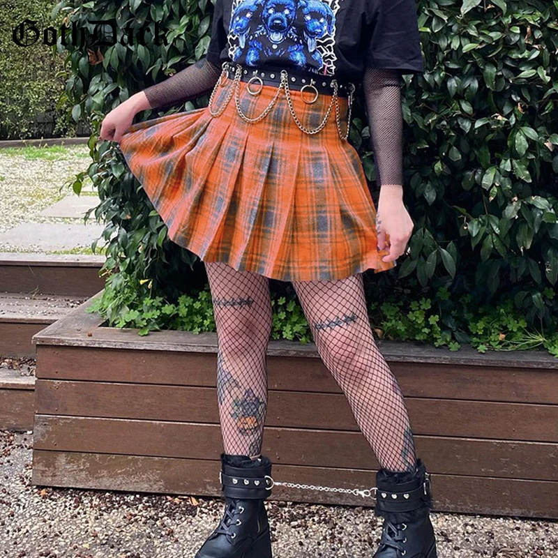 

Goth Dark Harajuku Pastel Gothic Winter Mini Skirts Women Plaid High Waist Pleated Skirt Grunge Sexy Color Match Fall Streetwear
