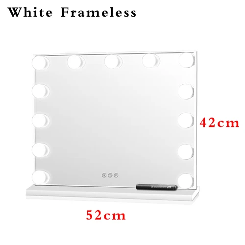 White 52x42cm Голливудский стиль освещенное косметическое зеркало для макияжа с регулируемой яркостью светодиодный светильник с сенсорным управлением - Цвет: White 52x42cm