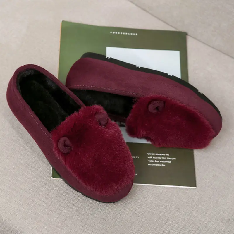 Женские теплые туфли на толстой подошве Зимние удобные нескользящие плоской