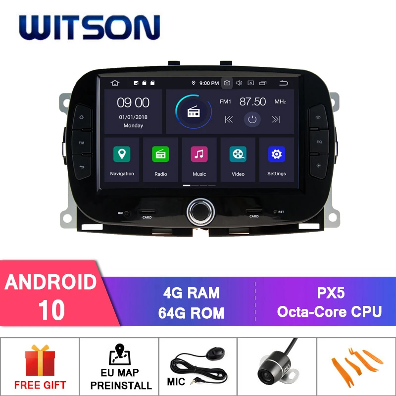 WITSON Android 10 Восьмиядерный 4 Гб ОЗУ + 64 ПЗУ автомобильный DVD-плеер для FIAT 500 2016 2017 2018 2019