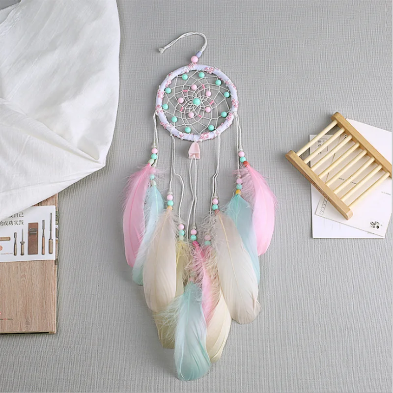 1 шт. ветряные колокольчики Ручной Работы Розовое перо кольцо Ловец сетка