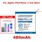 Аккумулятор LOSONCOER 480 мА  ч, 616-0337, для Apple ipod Nano3, 3G, 3-го поколения, MP3, перезаряжаемый, Nano 3 A1236