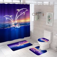 sea creatures seahorse dolphin shark octopus mermaid waterproof shower curtain toilet seat cushion non slip floor mat hot sale