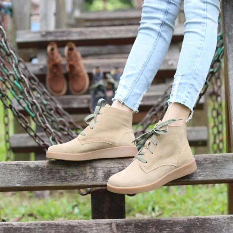 

CEYANEAO Shoes Woman Ankle Boots 100% Genuine Leather Women's Boots Round toe lace up Boots Female Footwear (h189)
