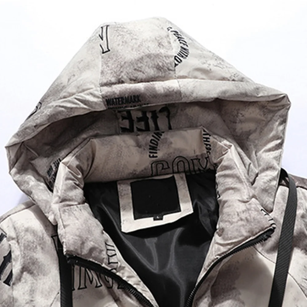 Covrlge Autumn Winter Sports Camouflage Cotton Coat Men's Letter Color-blocking Parka Plus Velvet Zipper Hooded Coat Male MWM122