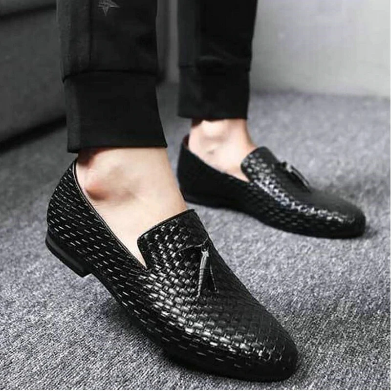

Men Weave Driving Moccasins Comfortable Slip on Loafer Shoes Men Casual shoes Leather Loafers Office Shoes big size LH-86