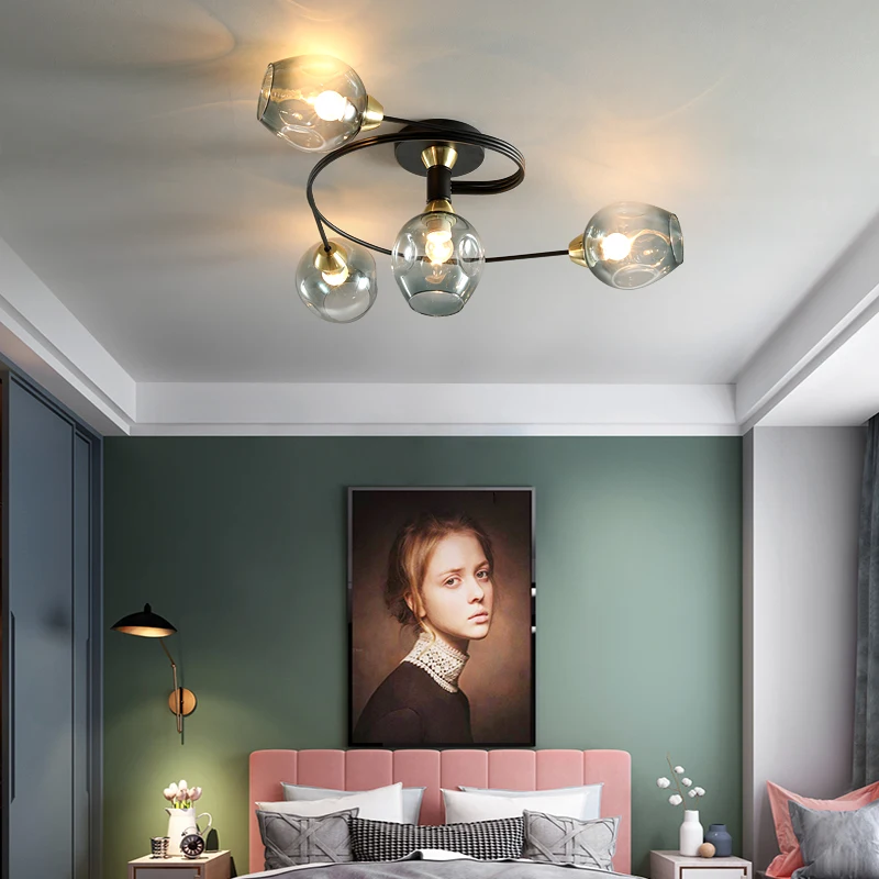 Nordic Brief Glass Ball Ceiing Chandelier Loft Living room Light Fixture Luster Luminaire Lampara Vintage Bedroom Branch Lamp | Лампы и