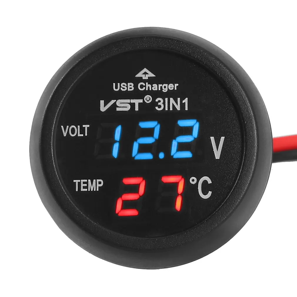 12v24v digital meter monitor 3 in 1 led usb car charger voltmeter thermometer car battery monitor lcd digital dual display free global shipping