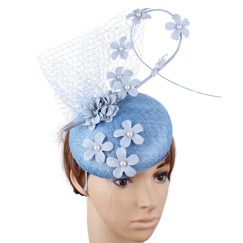 

High Quality Nice Sinamay Fascinators Hat Hair Clip For Women Elegant Party Wedding Headwear Headbands Mesh Net Chapeau Cap