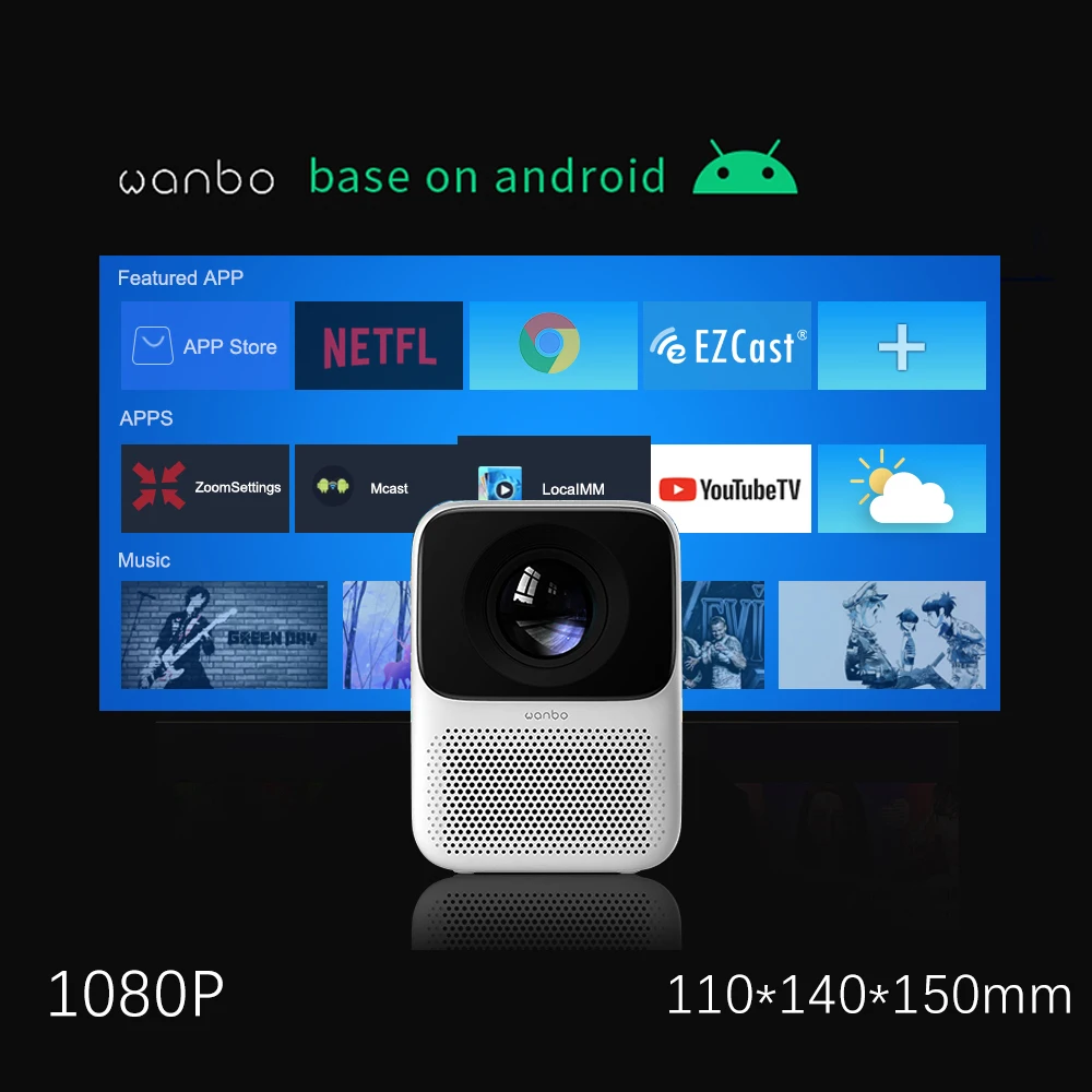 Wanbo T2 Max умный мини проектор Full HD 1080P Поддержка tv 4k Android Wi Fi Bluetooth светодиодный