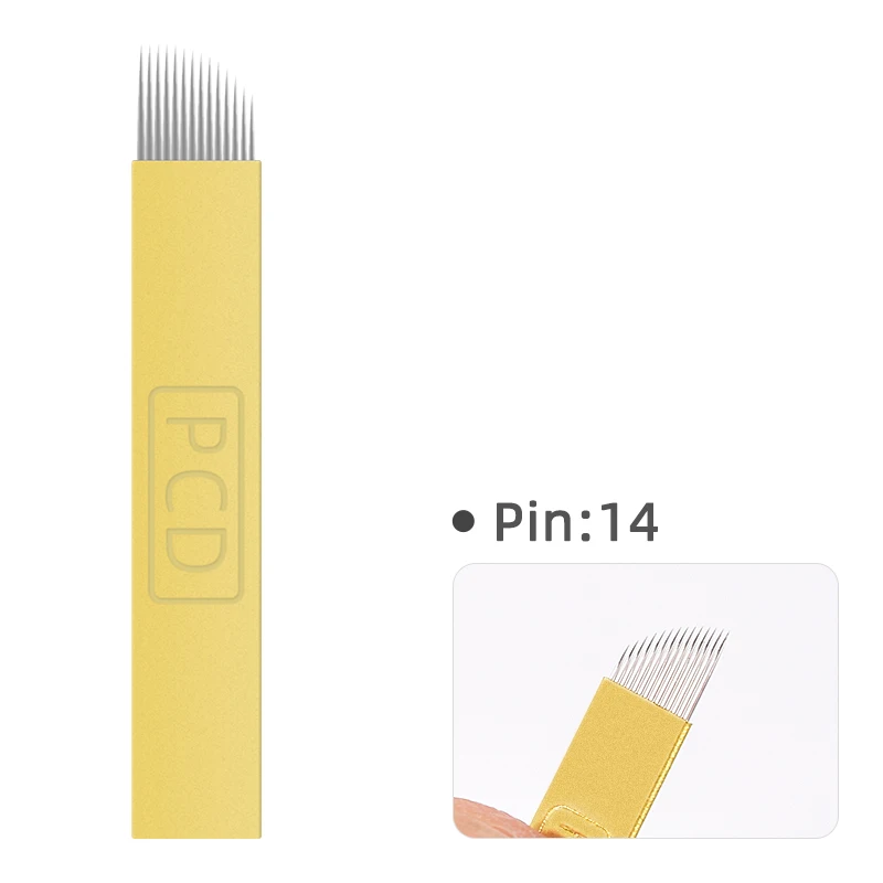 14 Pin 50 шт. резец сверхтвердый PCD 12/14/19 Pin Wenkbrauw иглы для татуажа мануального татуажа бровей, Naalden Voor 3D Borduurwerk Handleiding ручка для тату - Габаритные размеры: 14 Pin