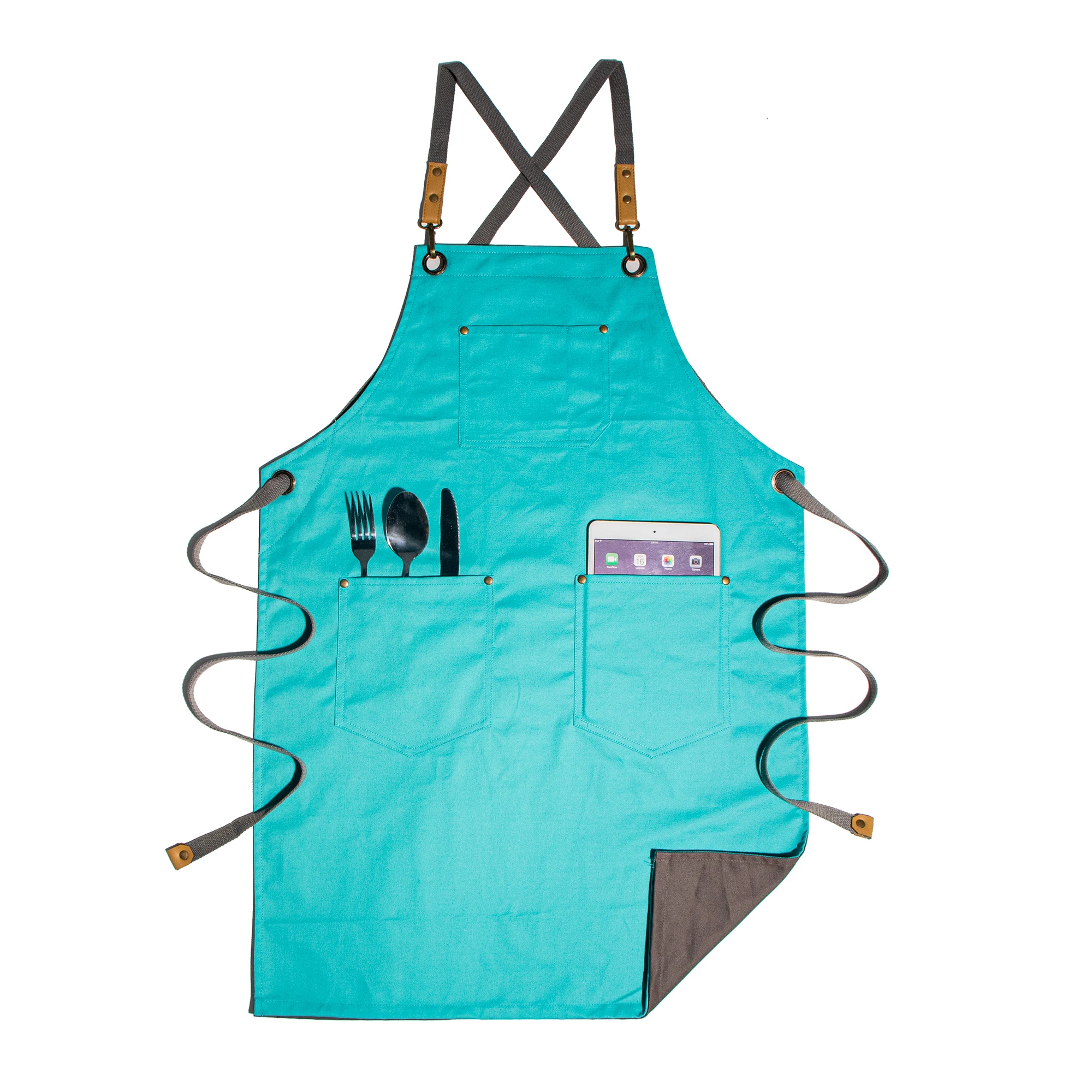 Рабочий Фартук унисекс хлопковый саржевый серый и зеленый нагрудник Кухонные