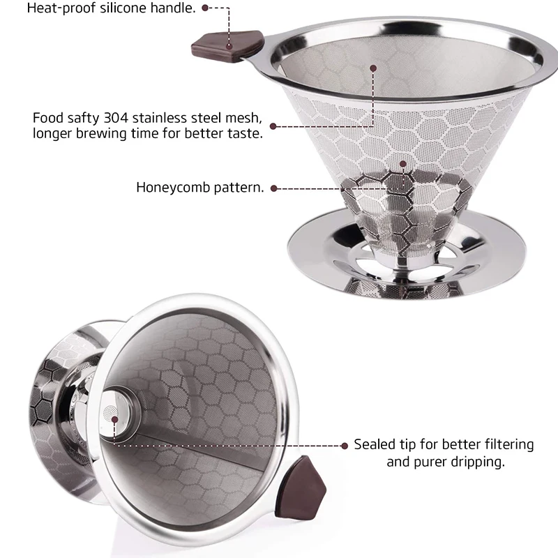 

Pour over Coffee Filter Reusable Paperless Coffee Dripper Stainless Steel Coffee Filter Pour-Over Brewing Tool