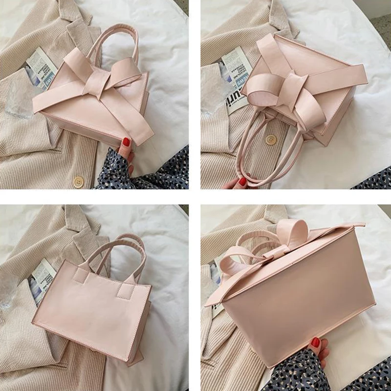 

Women Top-handle Bags PU Leather Solid Bow Flaps Female Stylish Elegant Ladies High Quality Sweet Shopping Handbags Fashion Chic