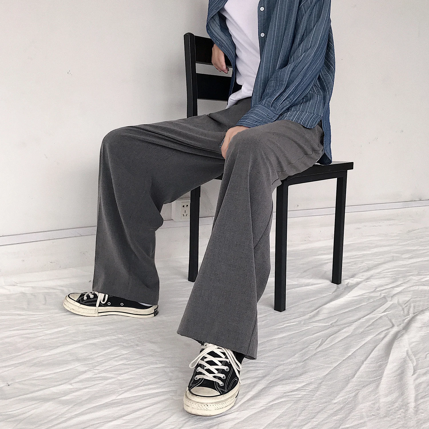 Брюки мужские свободные с широкими штанинами хлопковые повседневные эластичные