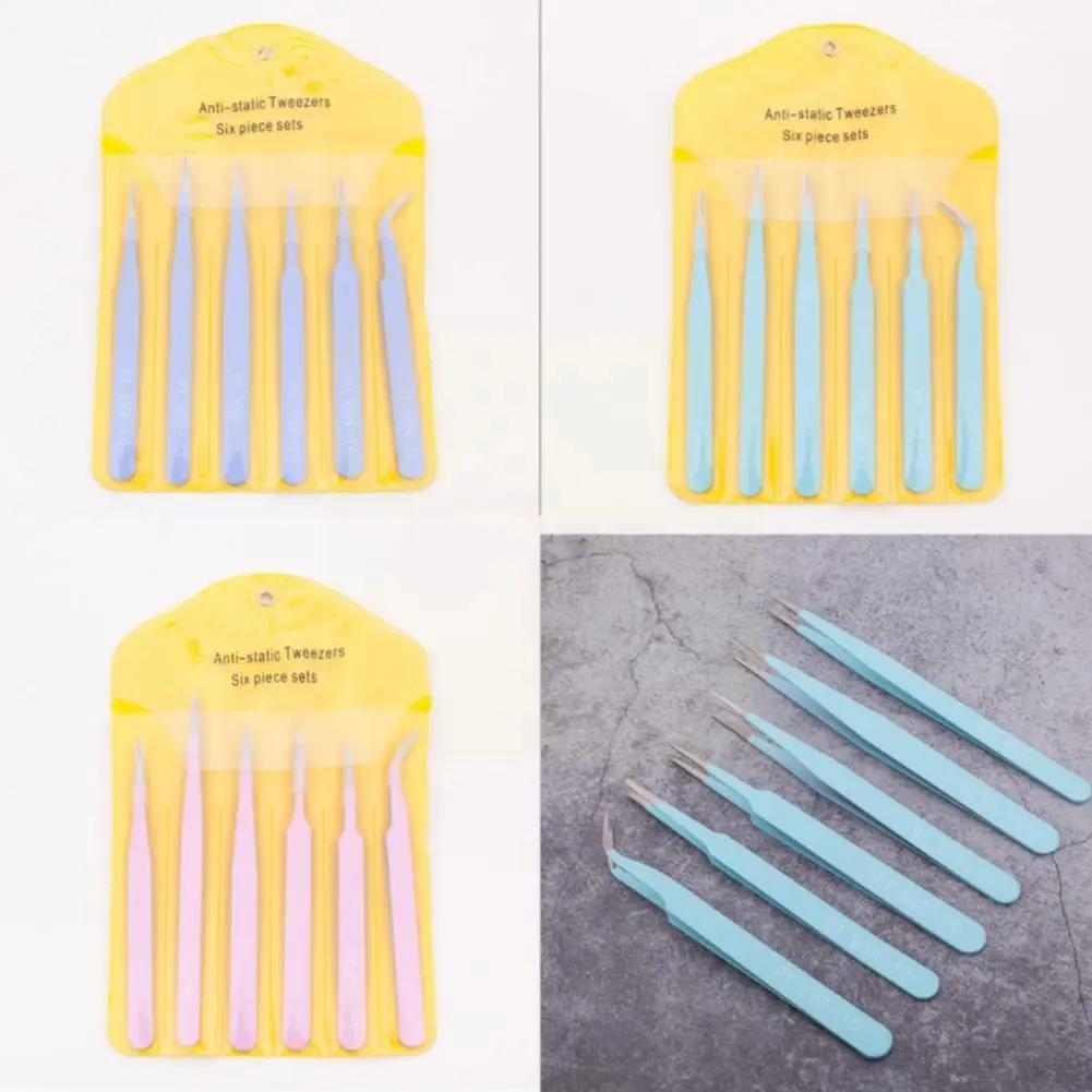 

Straight Elbow Flat Pointed Non-magnetic Tweezers Set Steel Color Set 6-piece Tweezers ESD N7Y0