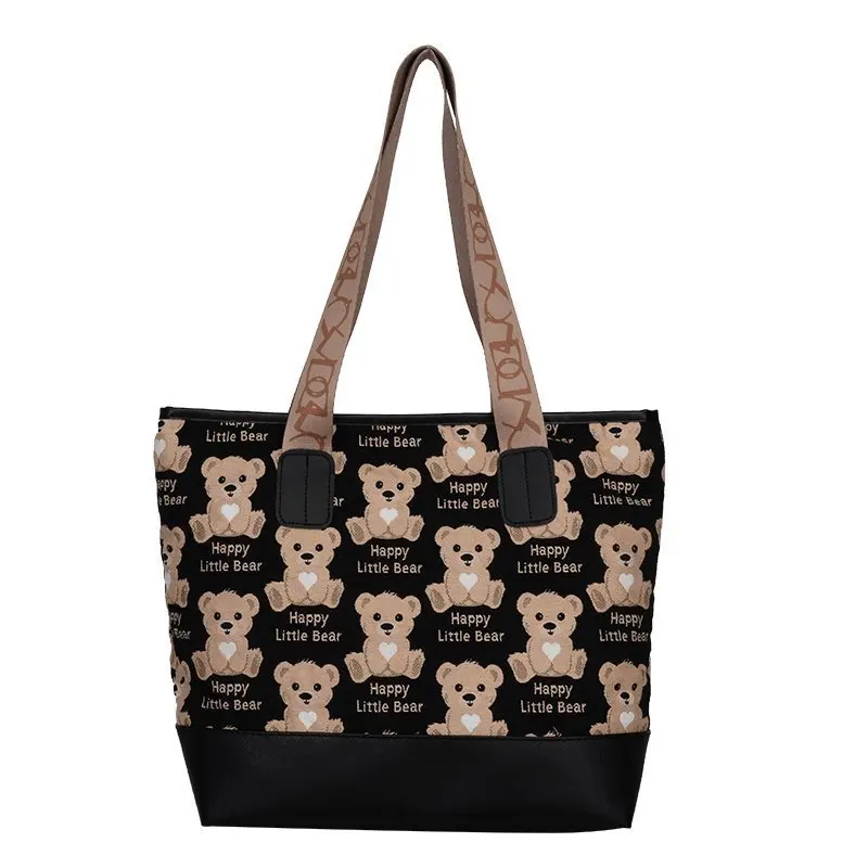 

Canvas bag women's 2021 new trend fashion cartoon embroidered one shoulder women's bag leisure cute bear handbag