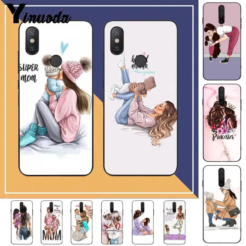 

Yinuoda Black Brown Hair Baby Mom daughter Girl Son Dad TPU Phone Cover for RedMi note 9 4 5 6 7 5a 8 8pro xiaomi mi mix2s case