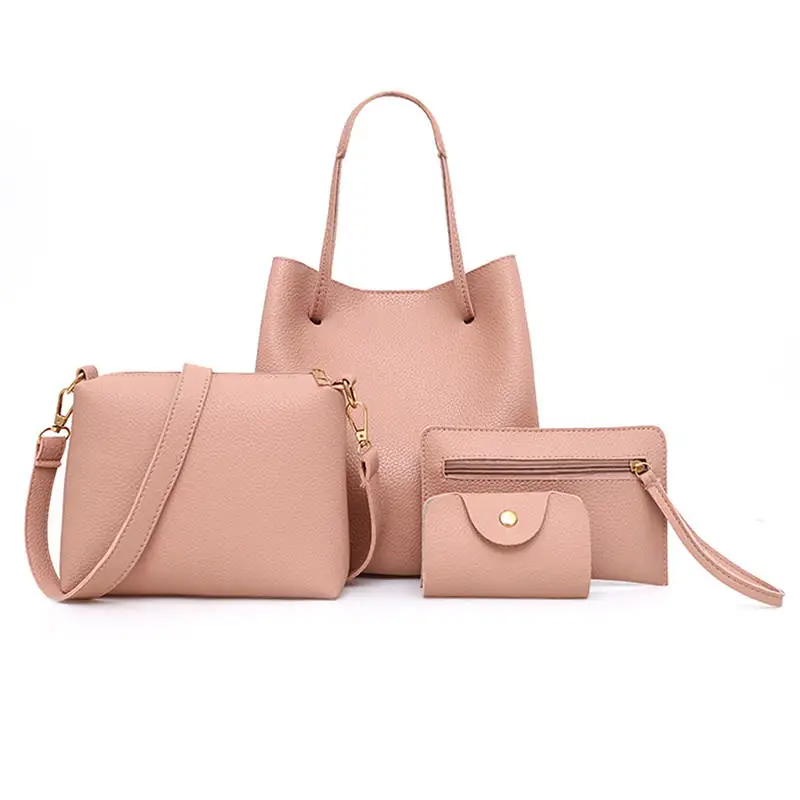 Type2-Pink 4 шт./компл. модные женские туфли сумка кисточкой чистая ПУ кожа композитный мешок для Для женщин клатч сумка, большая сумка через плечо сумка-тоут bolso mujer - Цвет: Type2-Pink