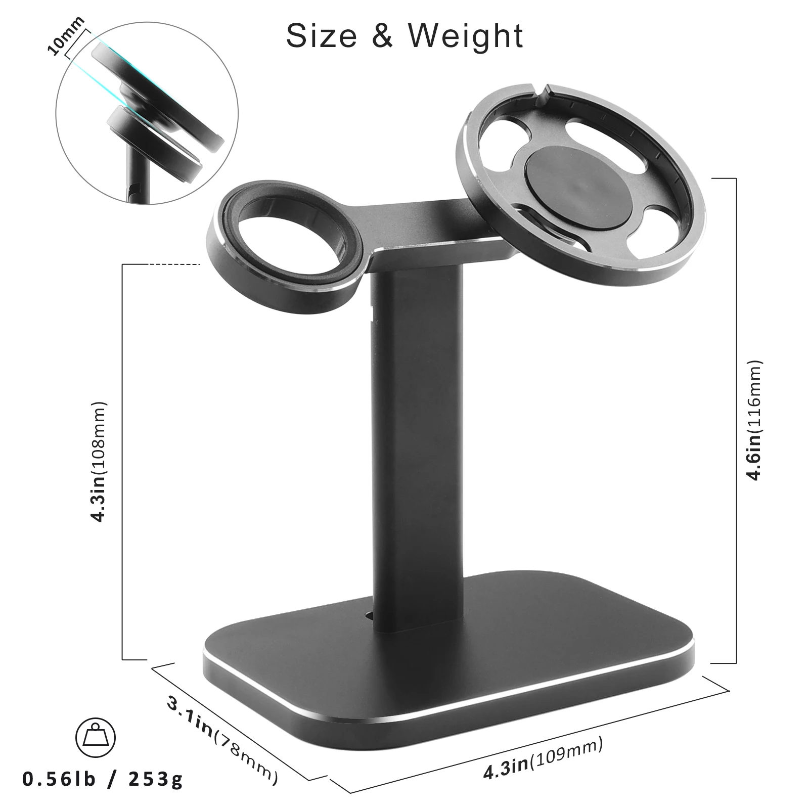 

Dual Device Adjustable Stand for MagSafe Charger/Apple Watch, Aluminum Phone Stand Holder for iPhone 12/Pro/Pro Max/Mini/iWatch