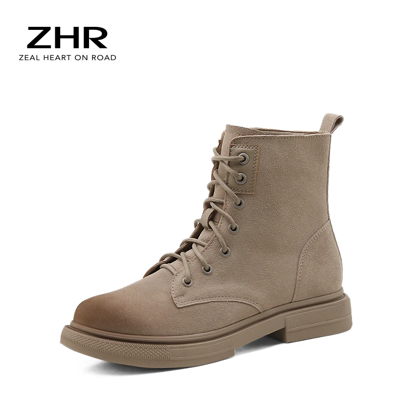 Женские ботинки для пустыни из коровьей замши кожаные ботильоны боевые с круглым