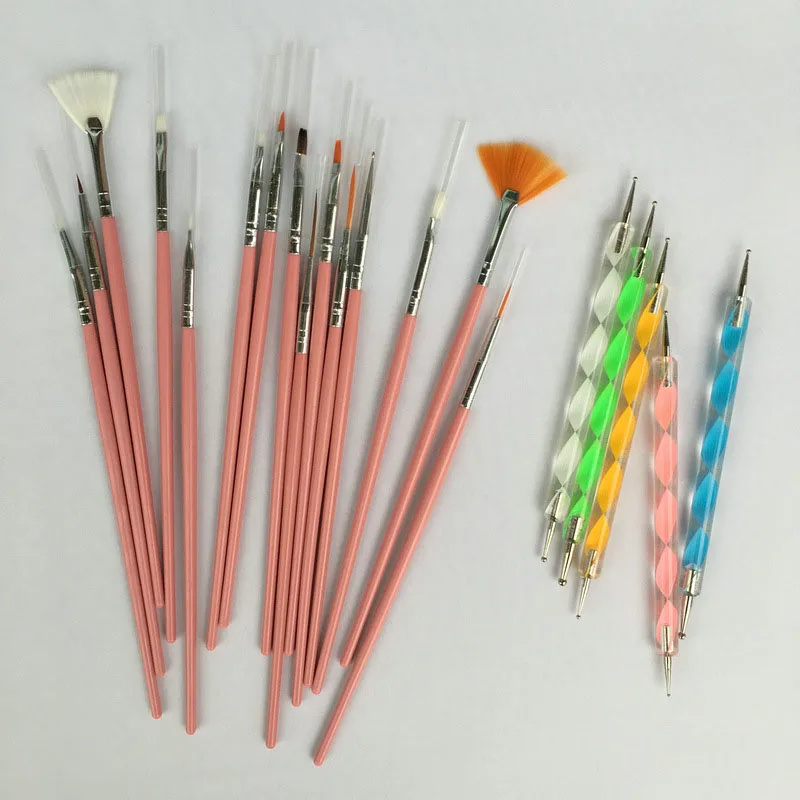 20 шт./компл. дизайн ногтей ручка с кисточкой комплект УФ гель для нанесения точек