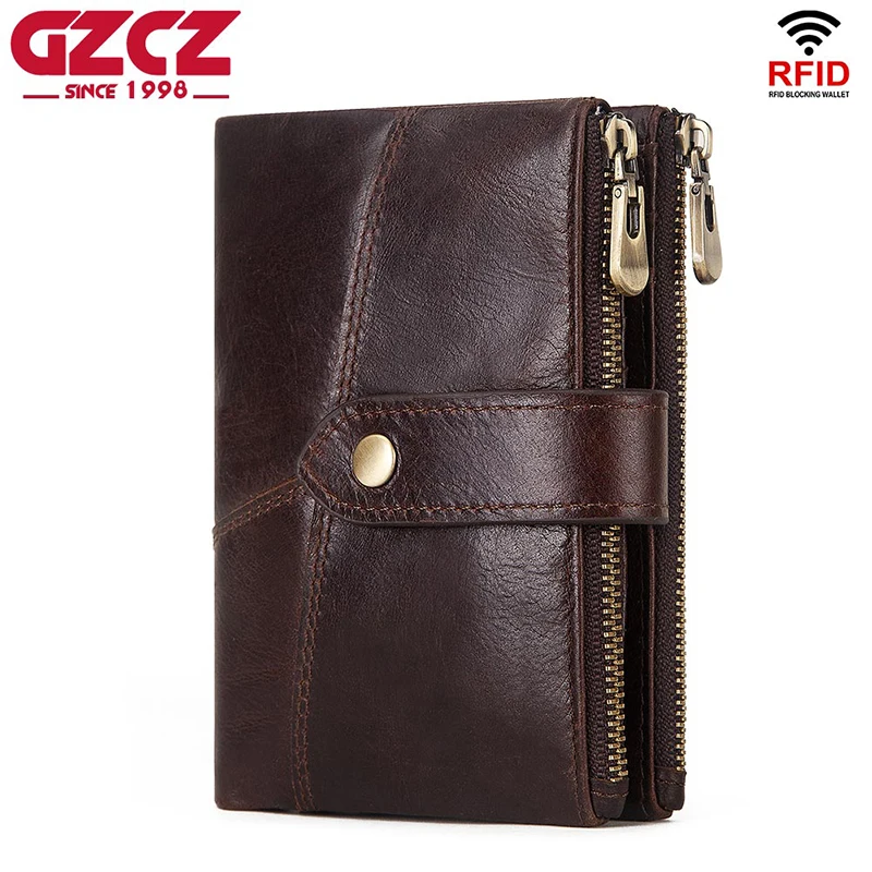 GZCZ RFID Бумажник мужские кожаные кошельки Crazy Horse кошелек Короткий Мужской мини