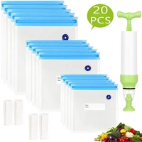 20 pcs bag kits reusable food storage vacuum seal bags with hand pump bag sealing clips food wrap for food storage freezing