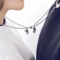 cute astronauts magnet attraction pendant couple necklace friendship jewelry creative cool chain necklaces for women men gifts