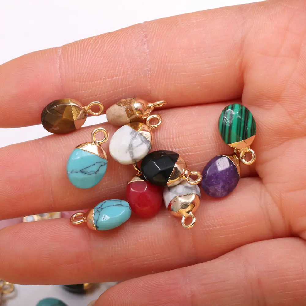 

5pcs Faceted Natural Stone Oblate Mixed Colors Flash Labradorite Pendant for Necklace Earring Jewelry Making Women Gift 8x13mm