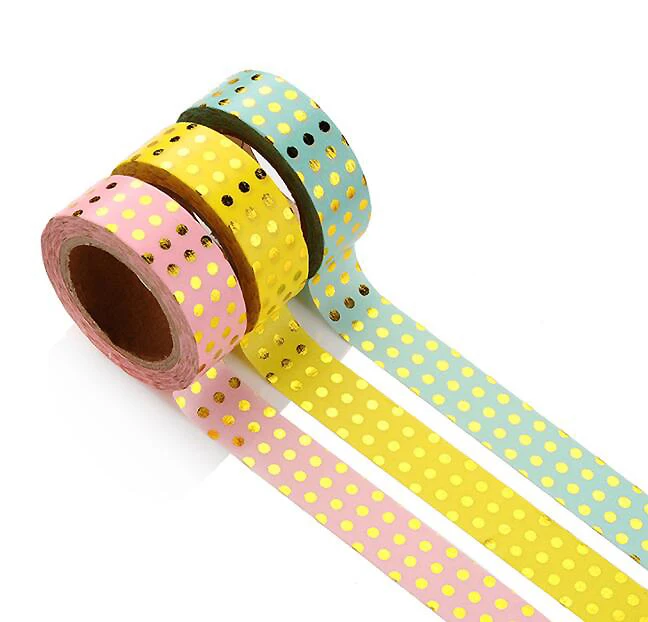 

1pc/lot 15mm*10m Dot Gold Stamping Pattern paper tape,Cute and Simple,Office material School stationery supplies(ss-455)