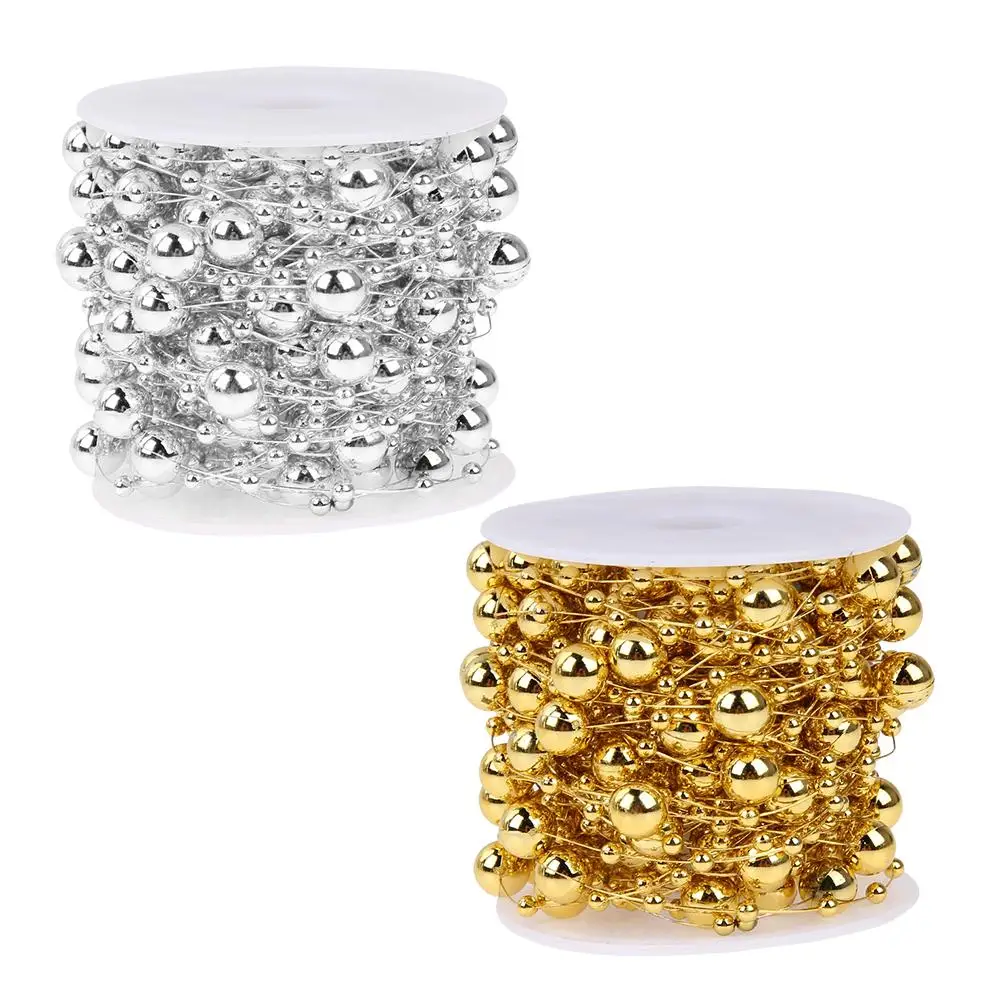 

10 м самодельная Золотая фотография для Рождественского украшения искусственные жемчужные бусины цепочка гирлянда с рождественскими елкам...